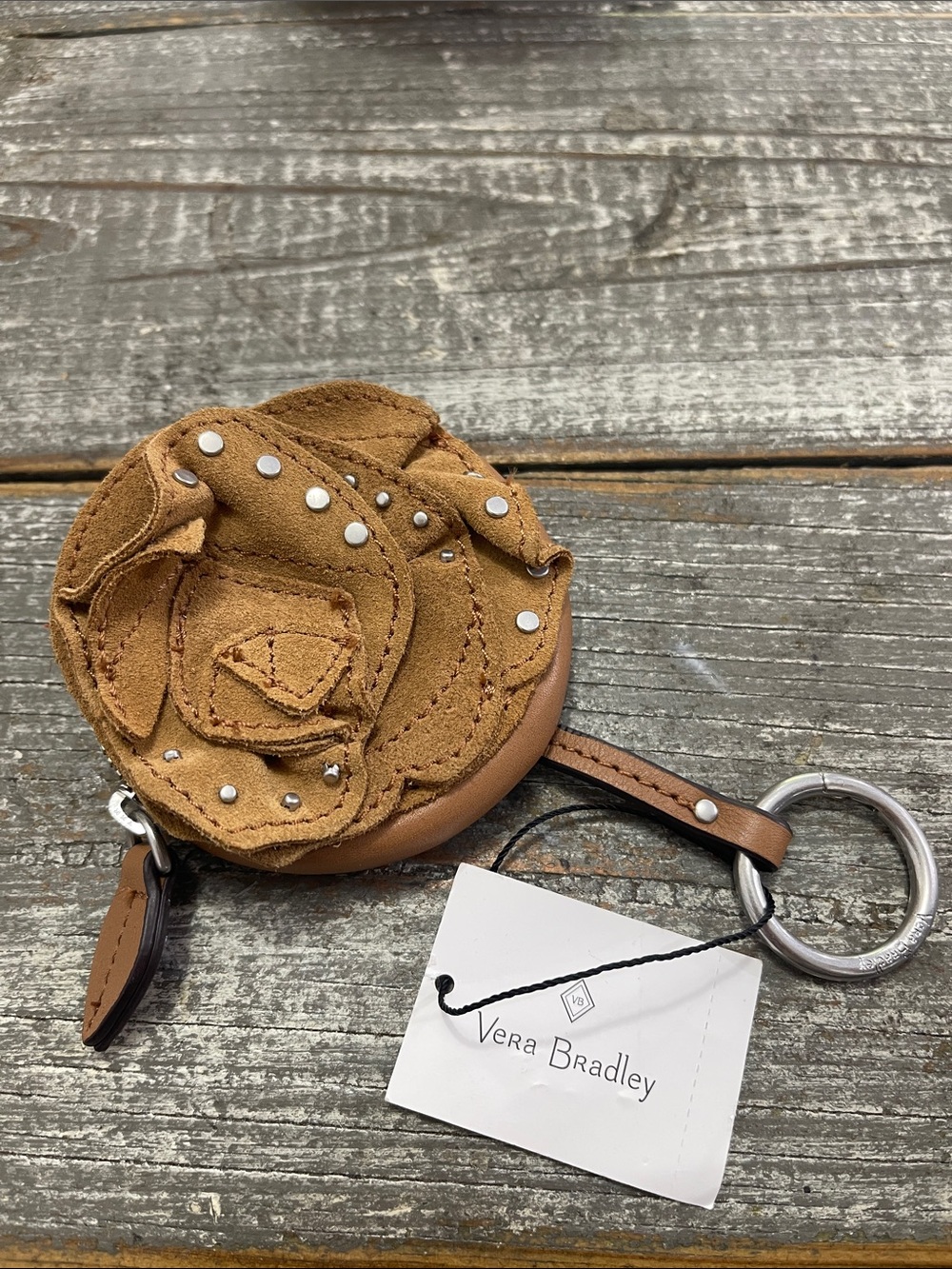 Vera Bradley Tan Suede Floral bag charm / Coin Keyring nwt